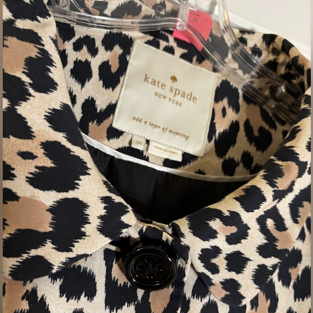 KATE SPADE silk blend LEOPARD coat TOPPER button front PLUS SIZED 14 - Picture 6 of 7
